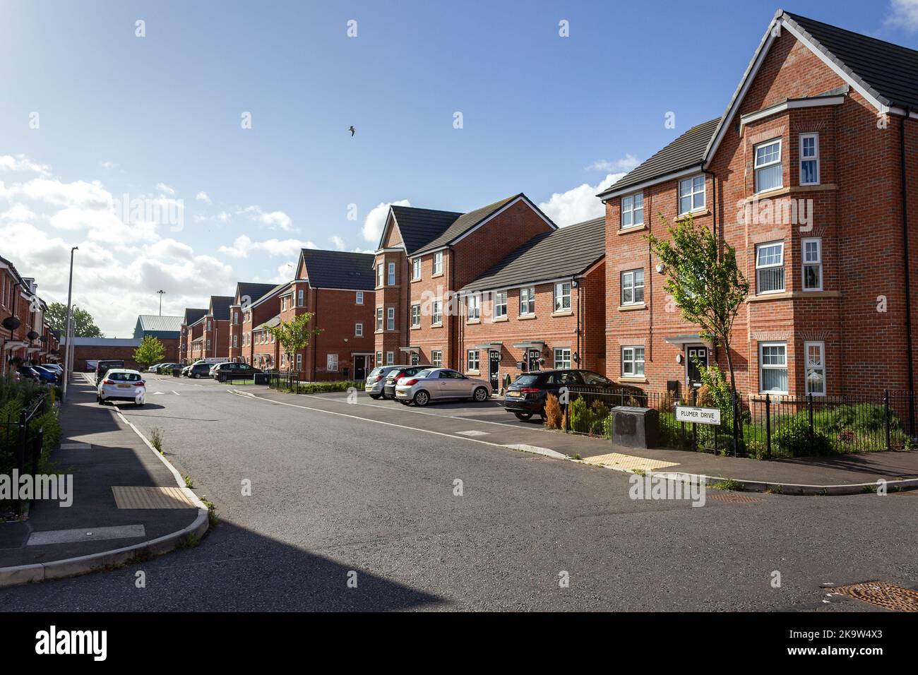 Birkenhead, UK: Plumer Drive housing estate from the junction with Milner Avenue Stock Photo