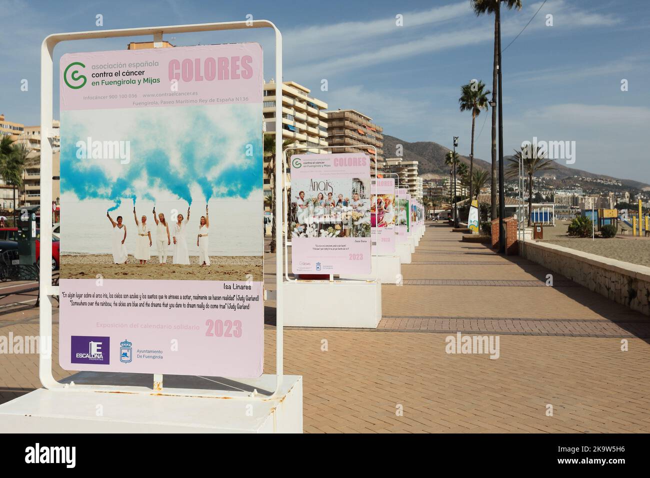 Photo exhibition 'Colores' 'Solidarity calendar' of the  Spanish Association Against Cancer in Fuengirola, Malaga province, Spain. Stock Photo