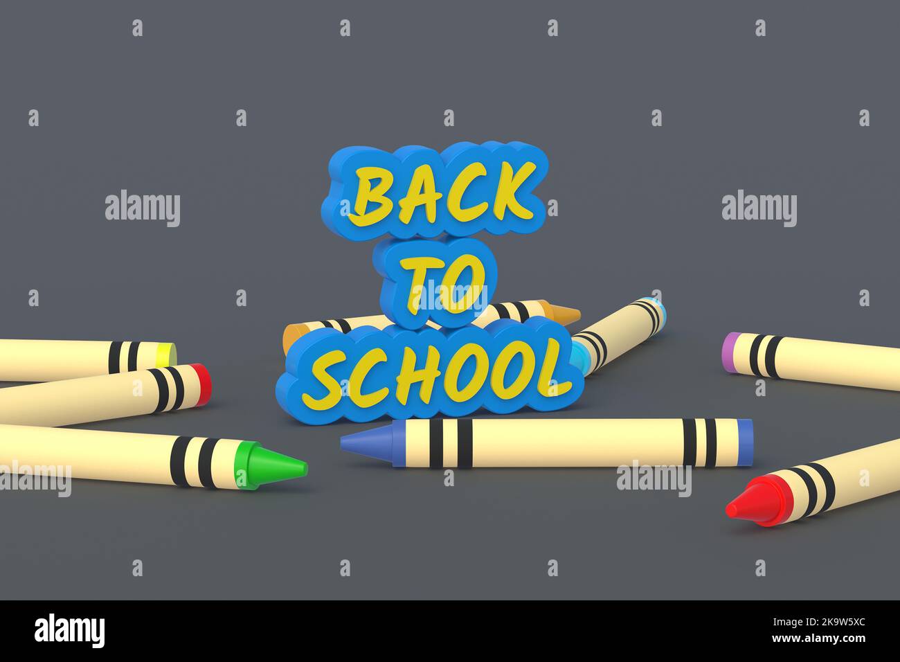 Word back to school near colorful crayons, wax pencils. Education ...