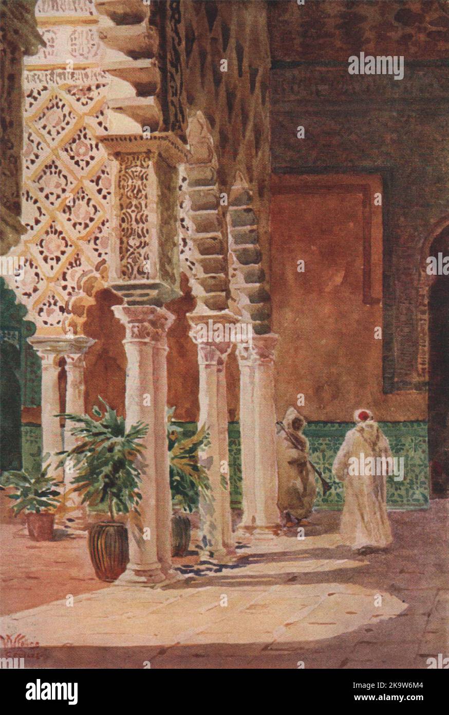 Alcázar, Patio de las Doncellas, Seville, Spain, by William Wiehe Collins 1909 Stock Photo