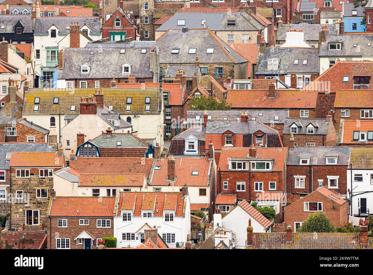 WHITBY, UK September 21, 2022. Aerial view of traditional terraced