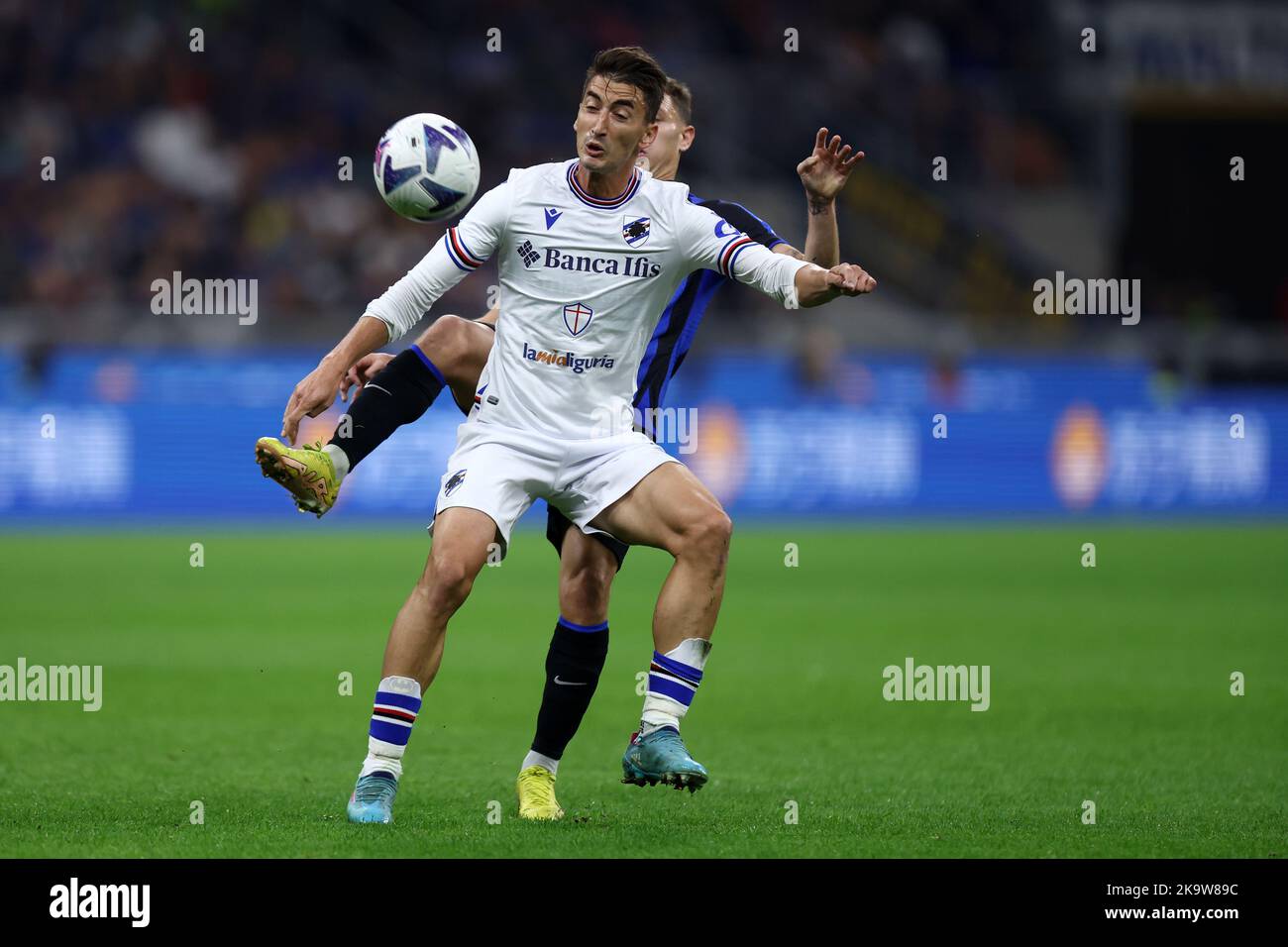 Filip Djuricic of Us Sampdoria controls the ball during the  Serie A match beetween Fc Internazionale and Uc Sampdoria at Stadio Giuseppe Meazza on October 29, 2022 in Milan Italy . Credit: Marco Canoniero/Alamy Live News Stock Photo