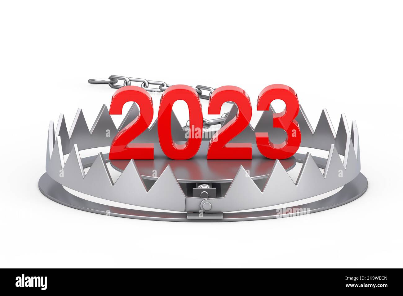 2023 New Year Sign in Metal Bear Trap on a white background. 3d ...