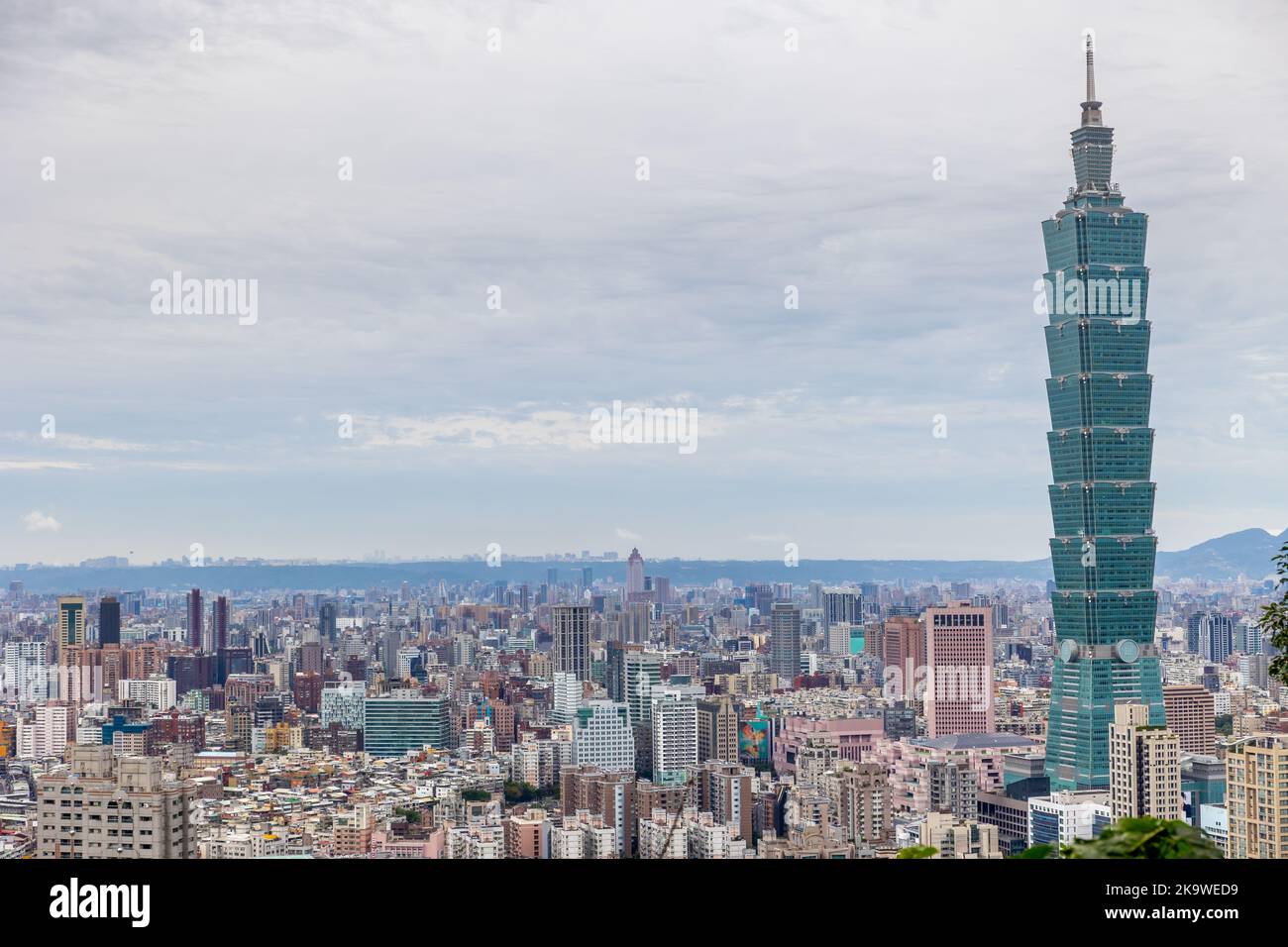 Taipei skyline viewed from Elephant Mountain to the south of the city. Stock Photo
