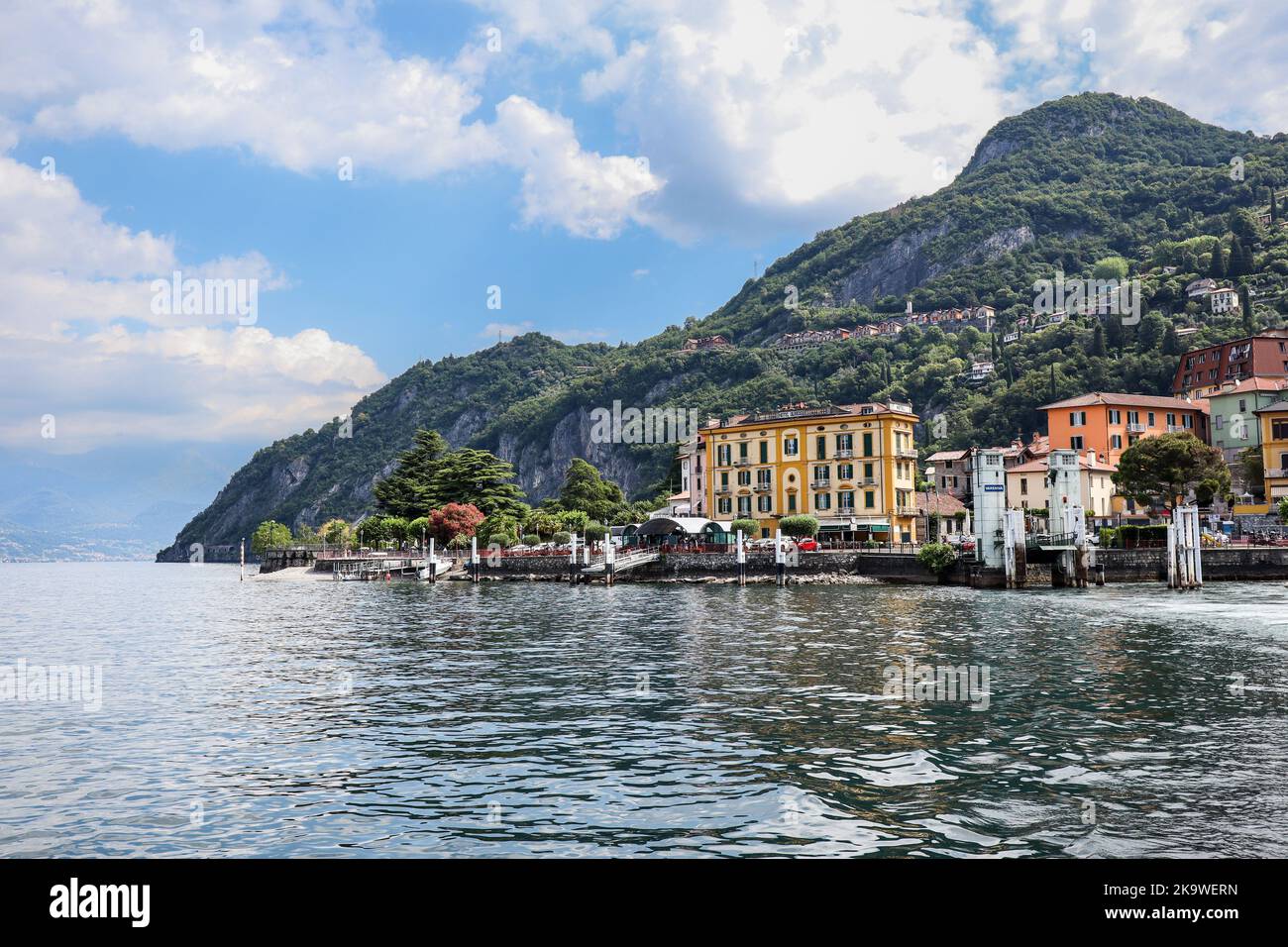 Varenna, Italy - June 26, 2022: Beautiful Varenna Port with Lake Como. Italian Village with Water and Mountain in Lombardy. Stock Photo