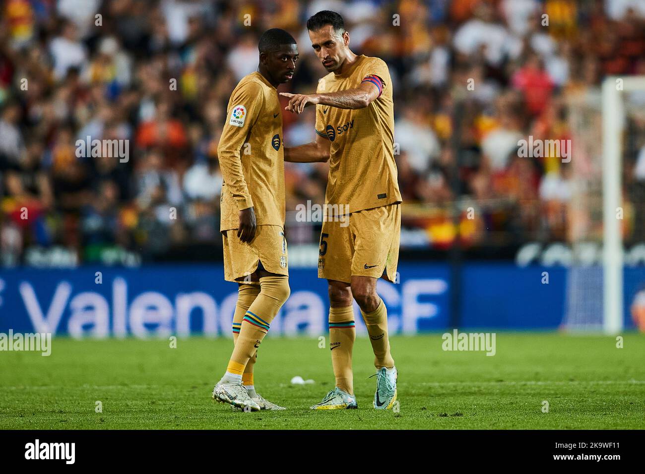 Sergio Busquets (FC Barcelona, #5) and Ousmane Dembele (FC Barcelona, #7) Stock Photo