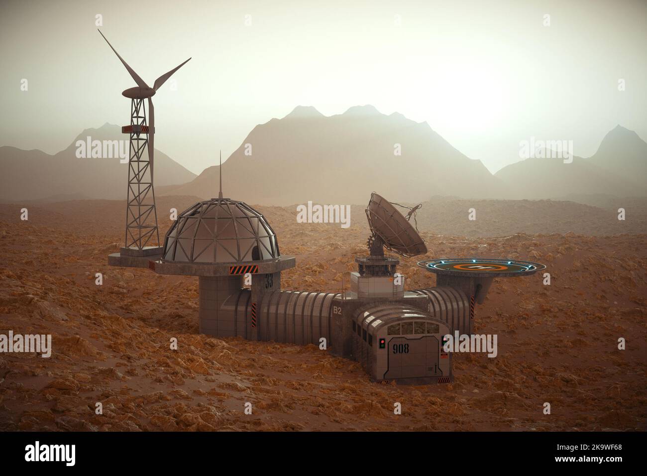 Research Science Red Planet Mars Base Station Building extreme closeup. 3d Rendering Stock Photo