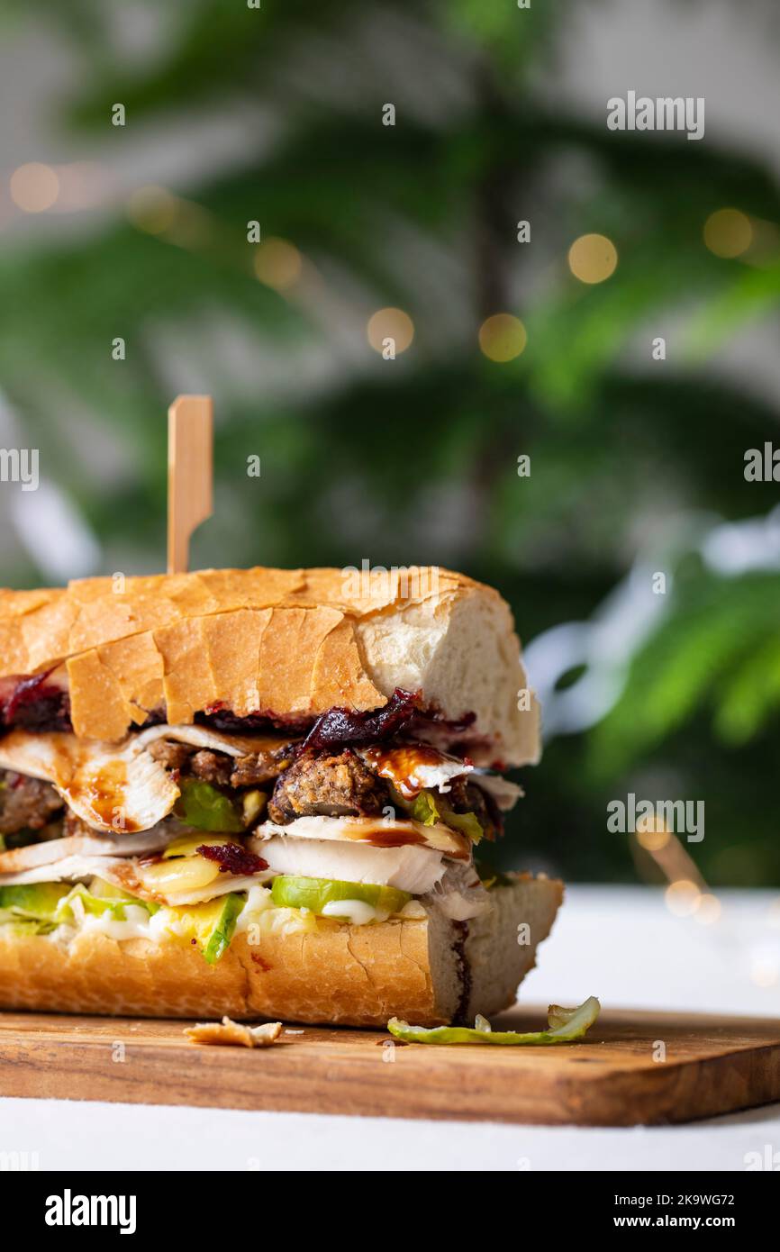 Boxing day sanwich with leftover Christmas turkey Stock Photo