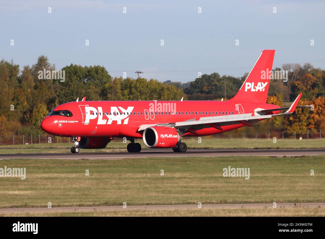 Play Airlines, Airbus A320 TF-PPD, arrives Stansted Airport, Essex, UK Stock Photo