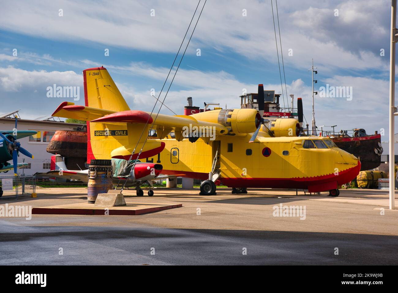 SPEYER, GERMANY OCTOBER 2022 yellow Canadair CL215 Scooper flying