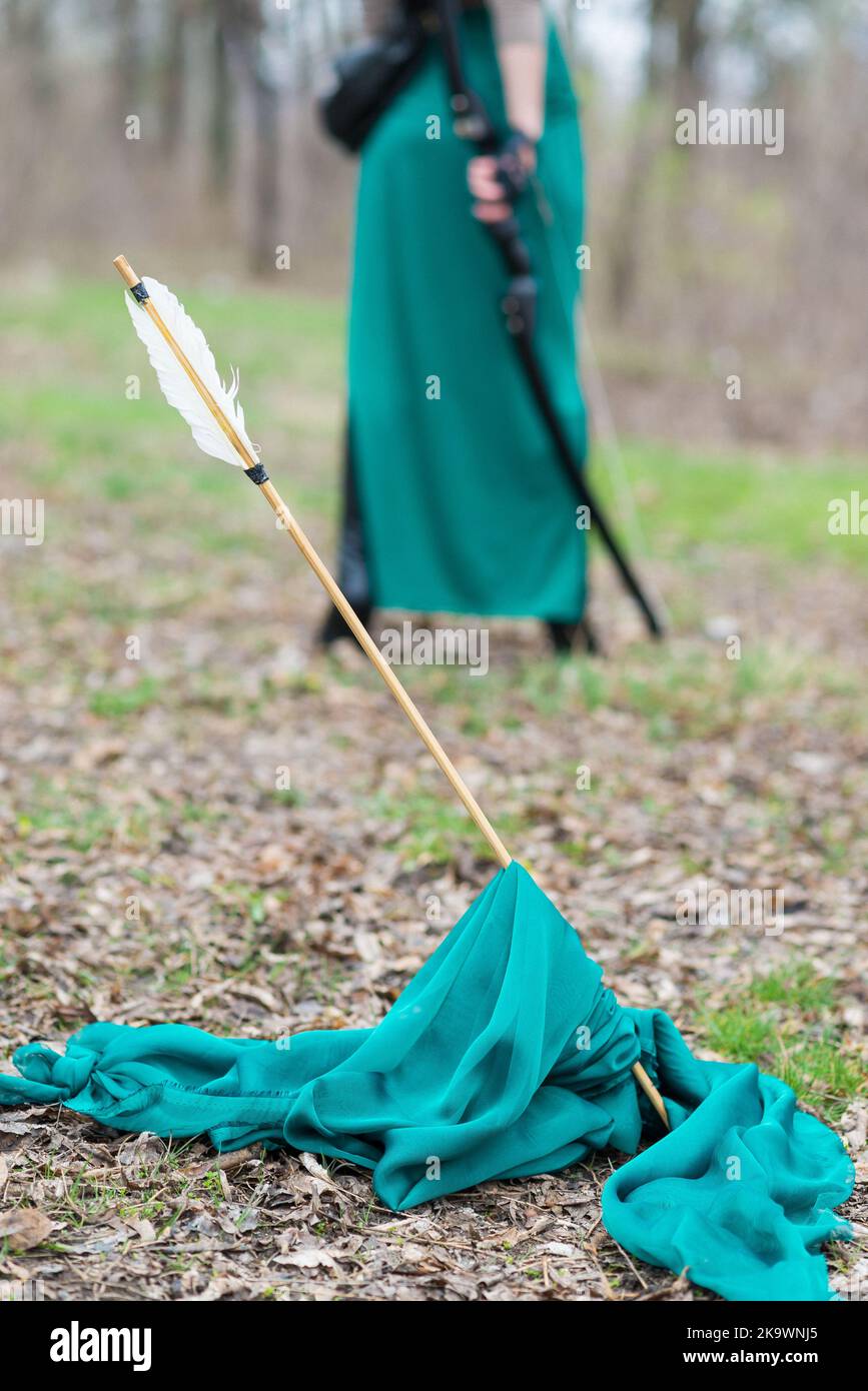Young archer training with the bow real aged Stock Photo