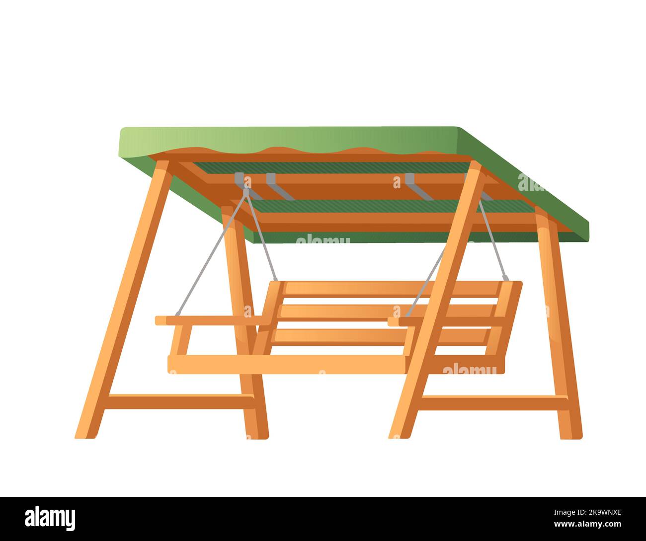 Wooden swing backyard bench furniture with green roof vector