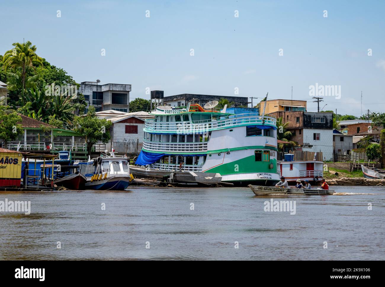 River boats at the port of Itacoatiara, Amazonas, Brazil. Stock Photo