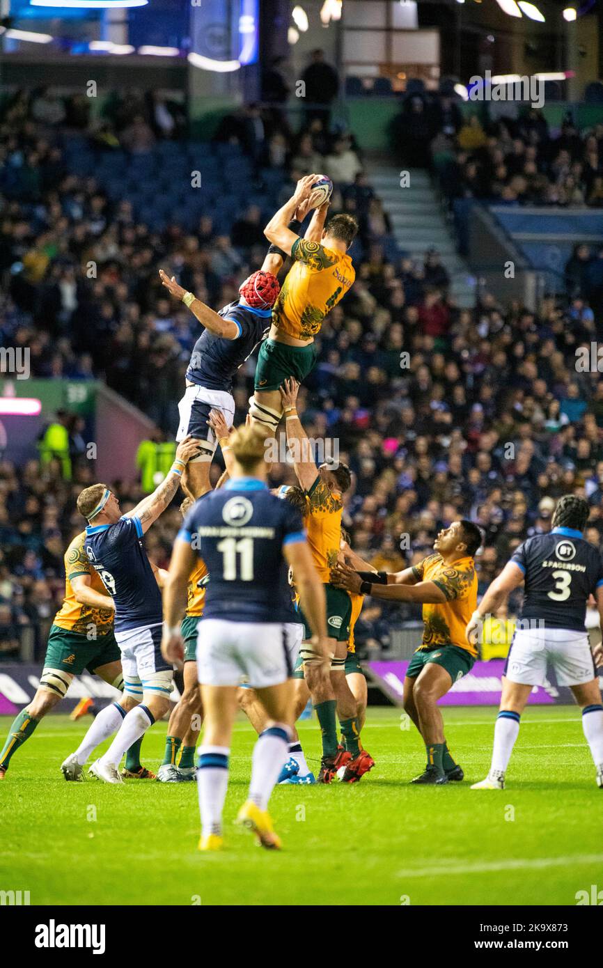 Scotland October 29th Nick Frost of Australia wins the ball during