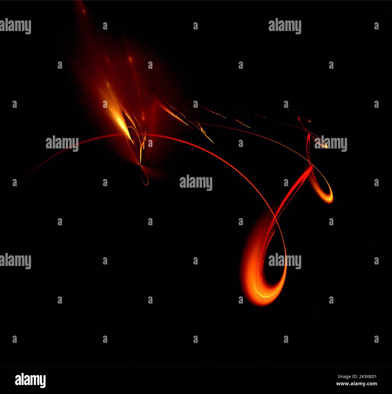 bright abstract background of glowing weaves of orange lines on a dark ...