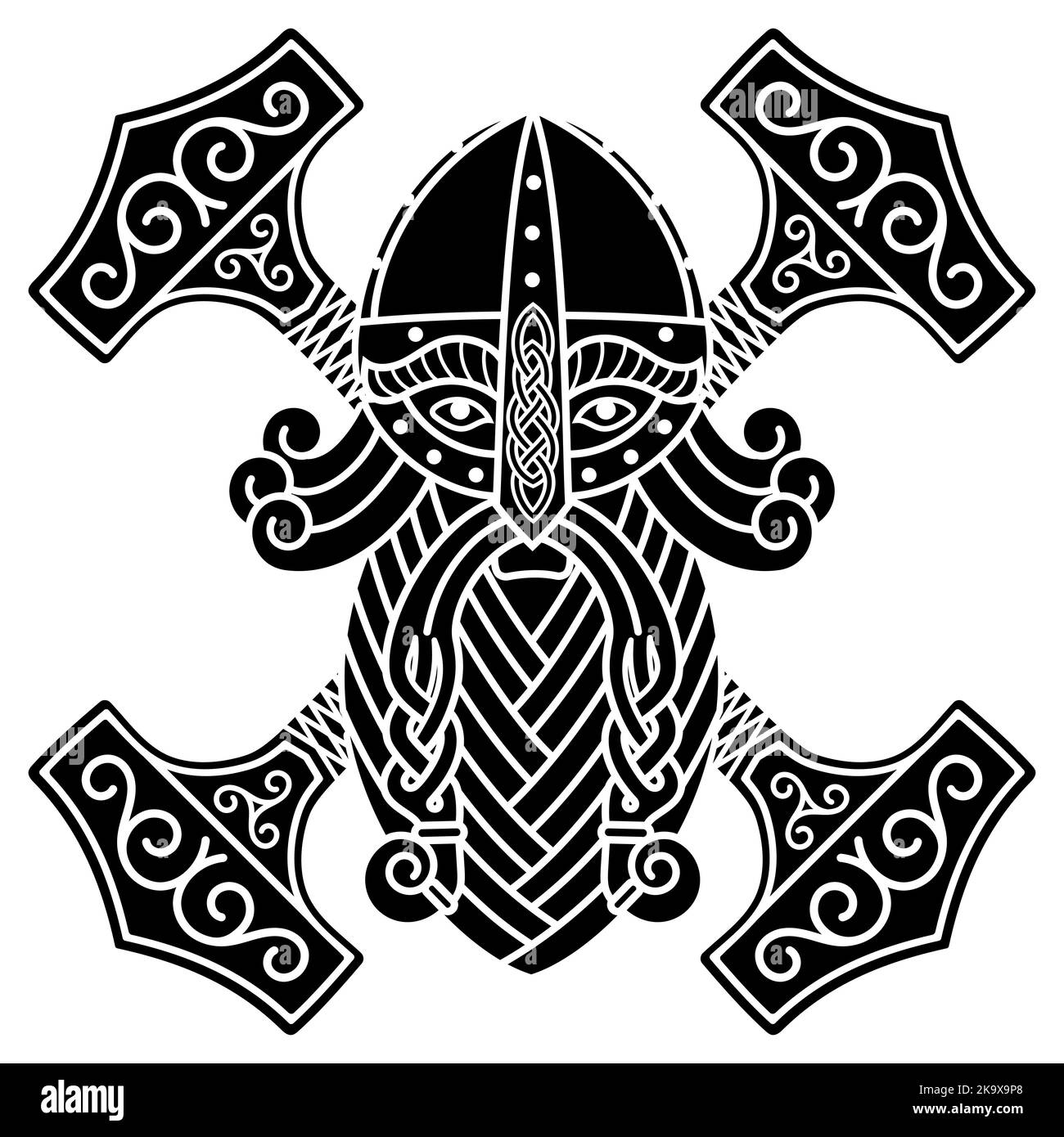 The ancient Scandinavian God Thor and the Hammer Mjolnir Stock Vector