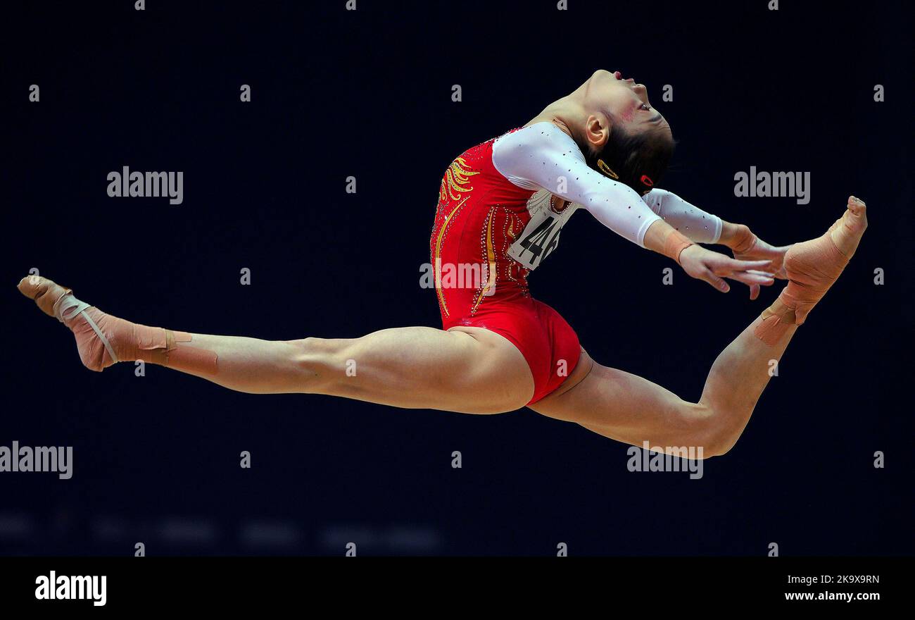 China's Xiaoyuan Wei competes on the floor during day two of the FIG ...