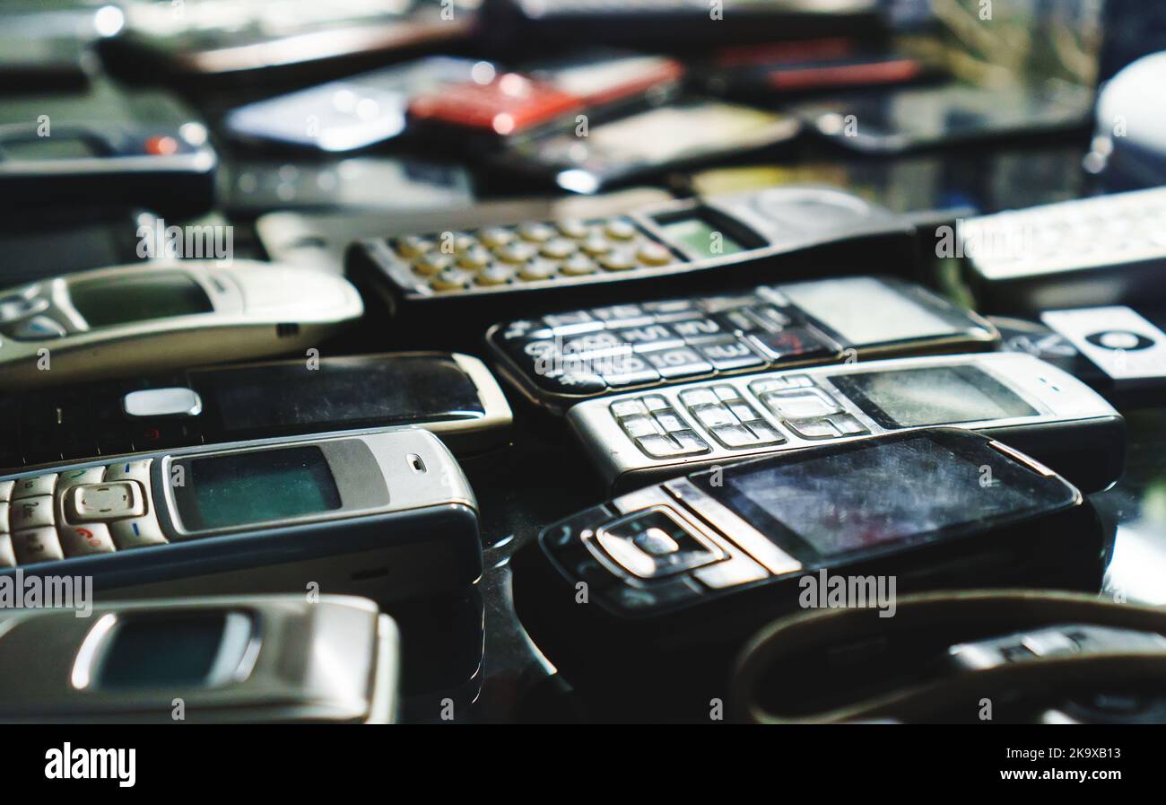 Collection of old retro mobile telephones Stock Photo - Alamy