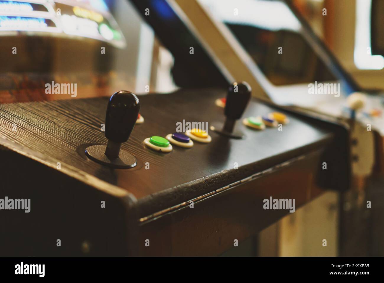 Joystick on arcade video game machine Stock Photo Alamy