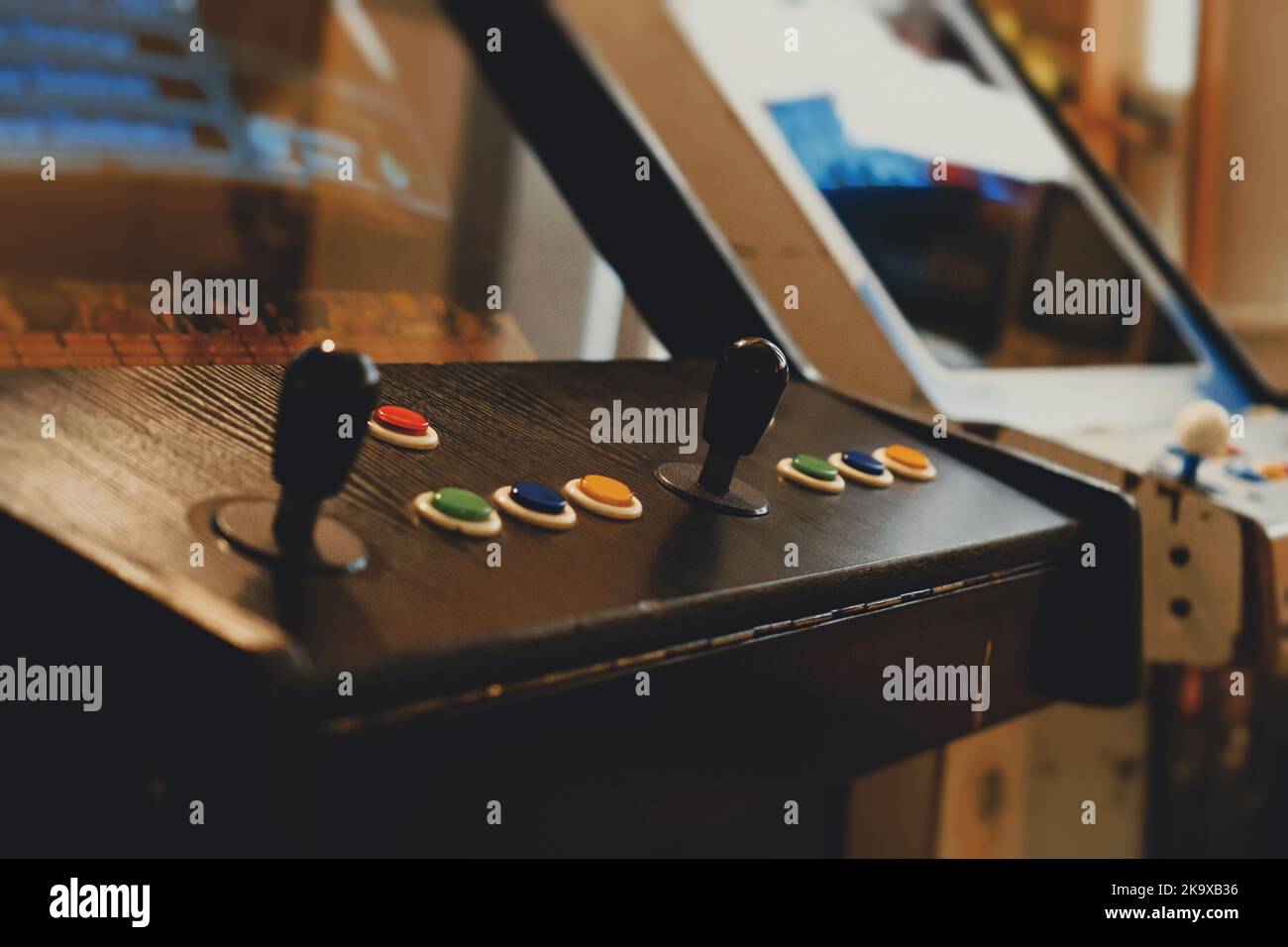 Joystick on arcade video game machine Stock Photo - Alamy