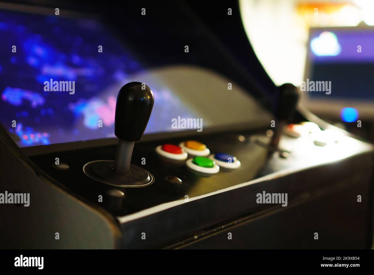 Joystick on arcade video game machine Stock Photo Alamy