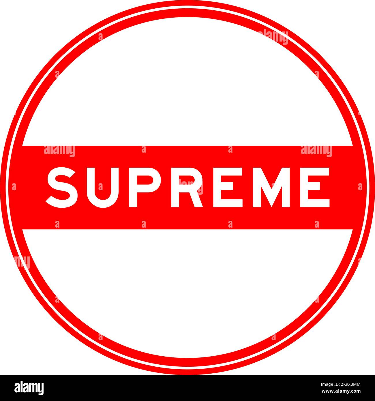 Red color round seal sticker in word supreme on white background Stock