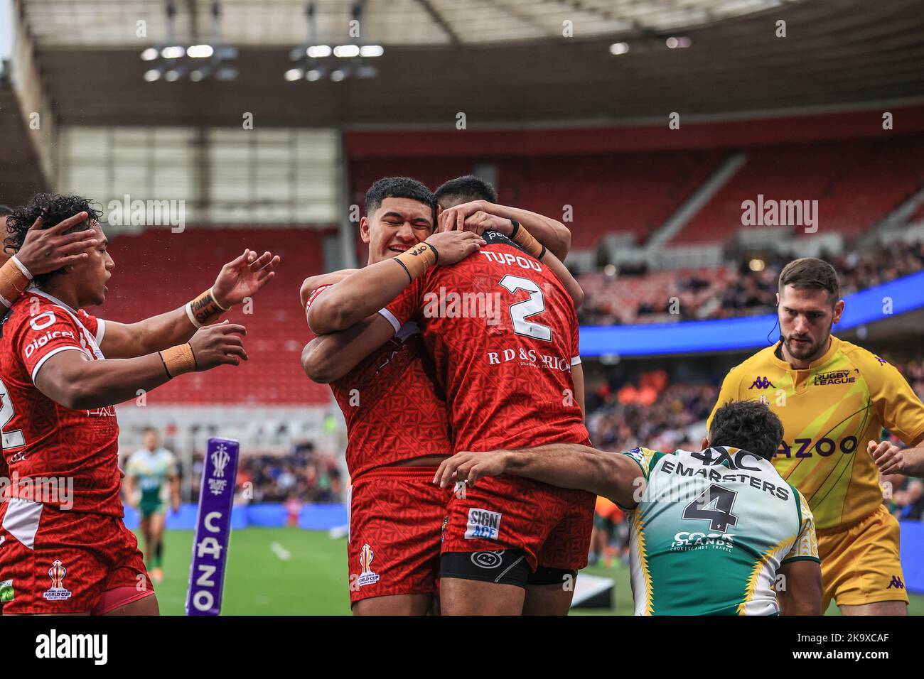 Middlesbrough, UK. 30th Oct, 2022. Daniel Tupou of Tonga celebrates his