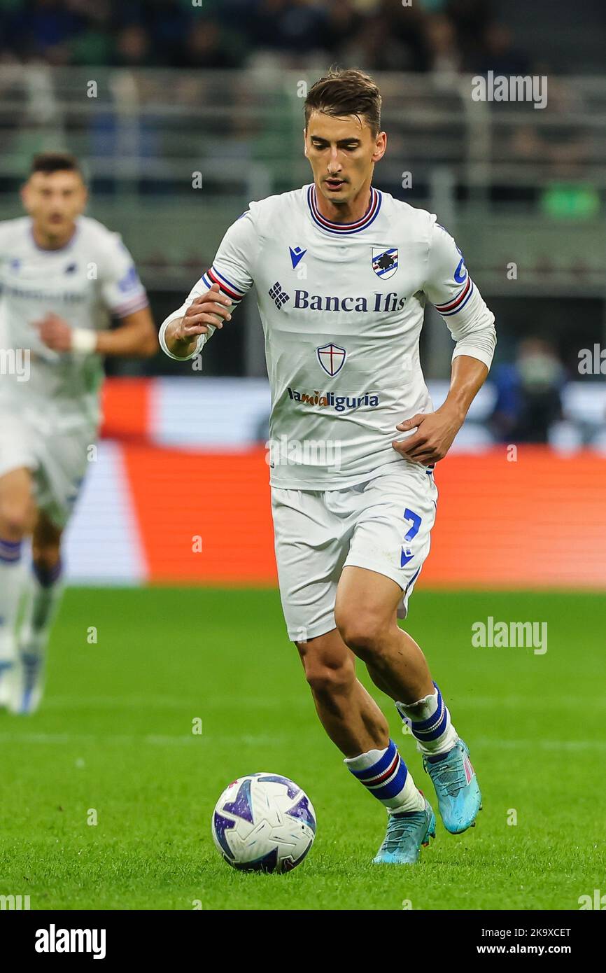 Milan, Italy. 29th Oct, 2022. Filip Djuricic of UC Sampdoria in action during the Serie A 2022/23 football match between FC Internazionale and UC Sampdoria at Giuseppe Meazza Stadium. Final score; Inter 3:0 Sampdoria. Credit: SOPA Images Limited/Alamy Live News Stock Photo