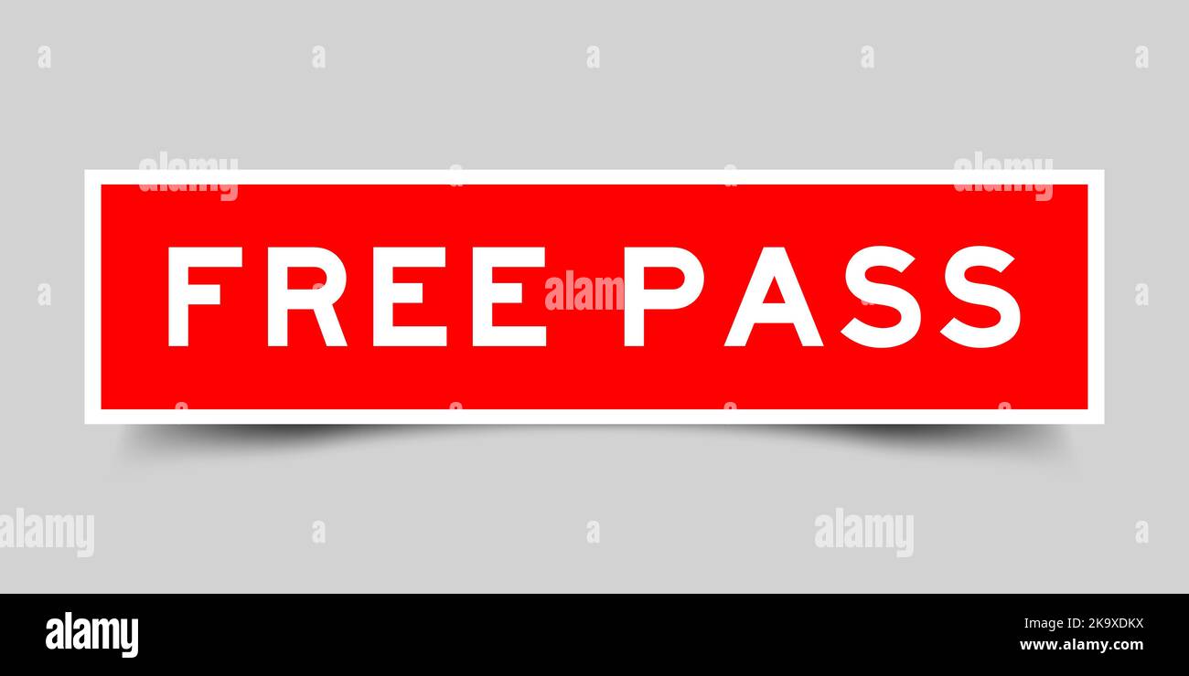 Sticker label with word free pass in red color on gray background Stock Vector