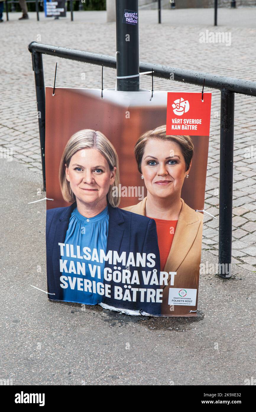 Tillsammans kan vi göra vårt Sverige bättre. Socialdemokraterna campaign poster in Stockholm, Sweden Stock Photo