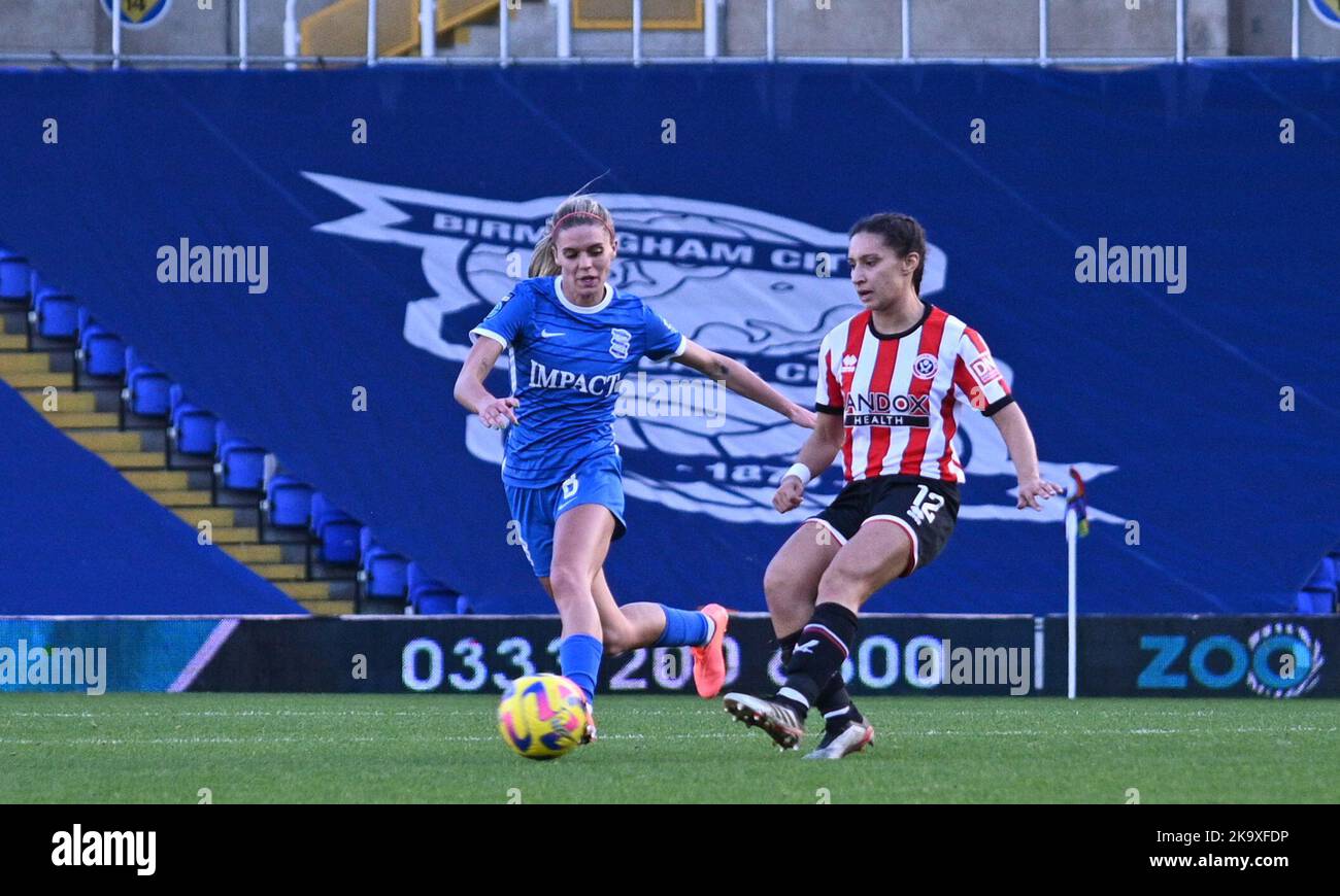 St Andrews Stadium, Birmingham Oct 2022 Jamie Finn (Birmingham no 8 ) chases down ball from Rhema Lord-Mears of Sheff Utd during Women's Championship match WSL2 between Birmingham City & Sheffield United (Karl Newton/SPP (Sport Press Photo)) Credit: SPP Sport Press Photo. /Alamy Live News Stock Photo