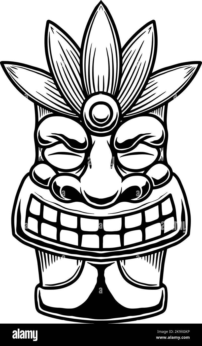 Illustration of tiki idol in monochrome style. Design element for ...