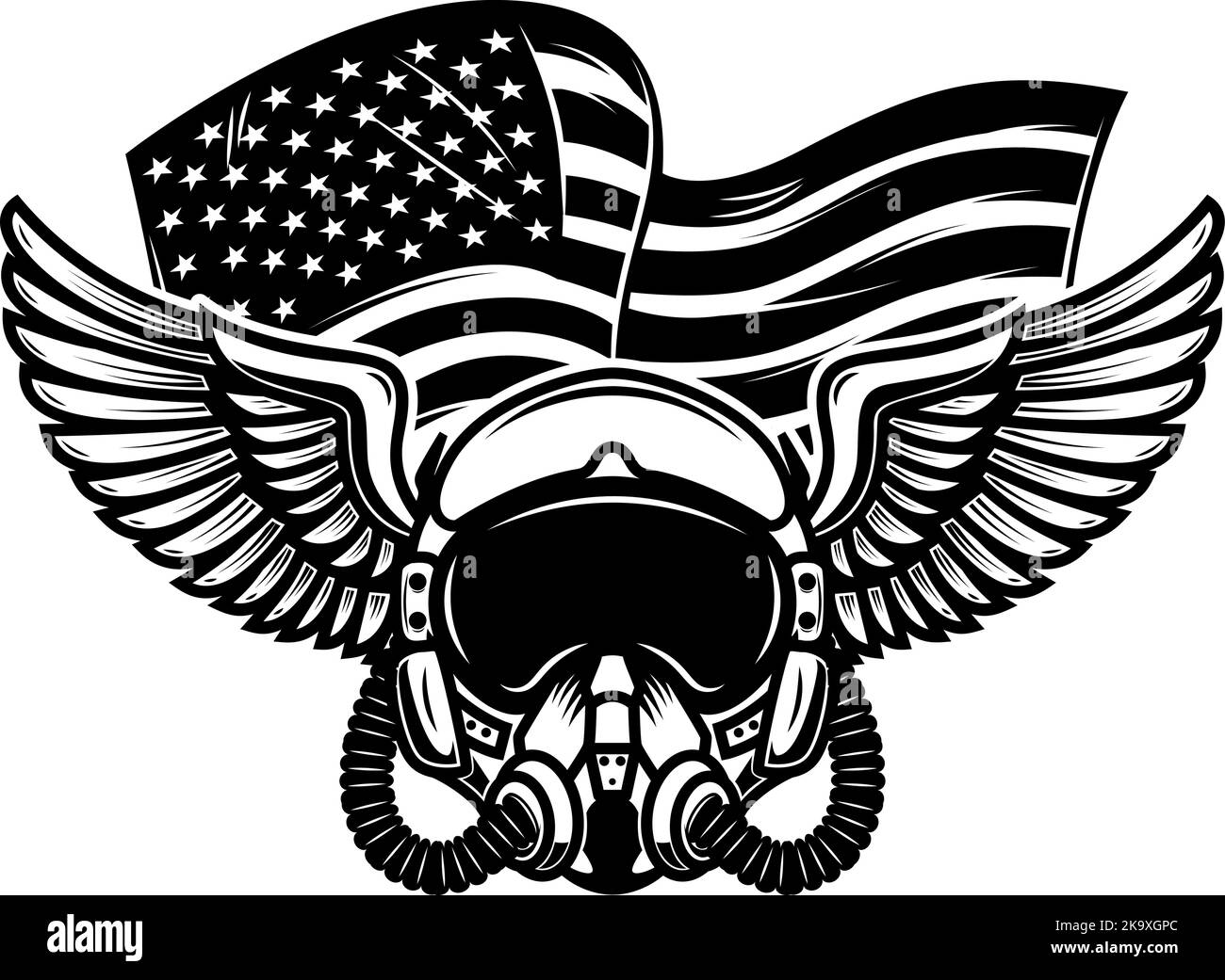 Pilot helmet on usa flag background. Design element for poster, card