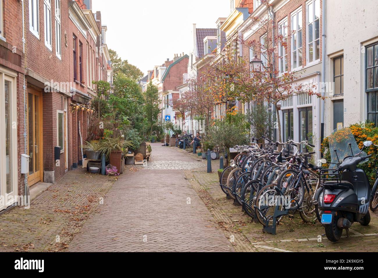 Haarlem, Netherlands - October 22nd 2022: Typical Residential Lane in the Centre of Haarlem. Stock Photo