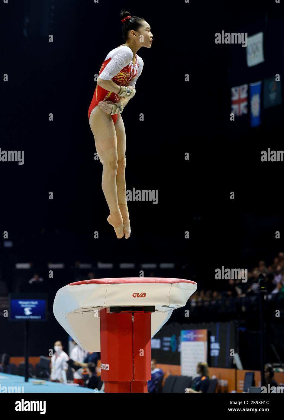 Liverpool, UK. 30th October 2022,  M&amp;S Bank Arena, Liverpool, England; 2022 World Artistic Gymnastics Championships; Women's Qualification Vault - Xijing Tang (CHN) Tokyo 2020 Olympic balance beam silver medalist Credit: Action Plus Sports Images/Alamy Live News Stock Photo