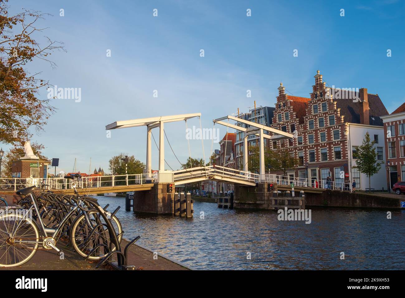 Haarlem, Netherlands - October 22nd 2022: The historic Ponte Mobile crossing the Spaarne River. Stock Photo
