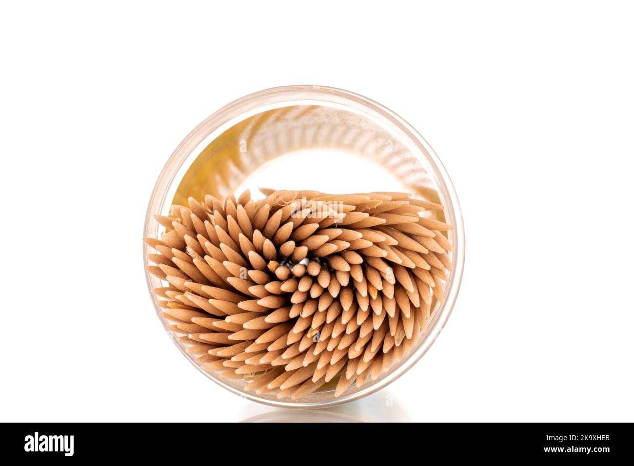 Wooden toothpicks in plastic packaging, macro, isolated on white ...