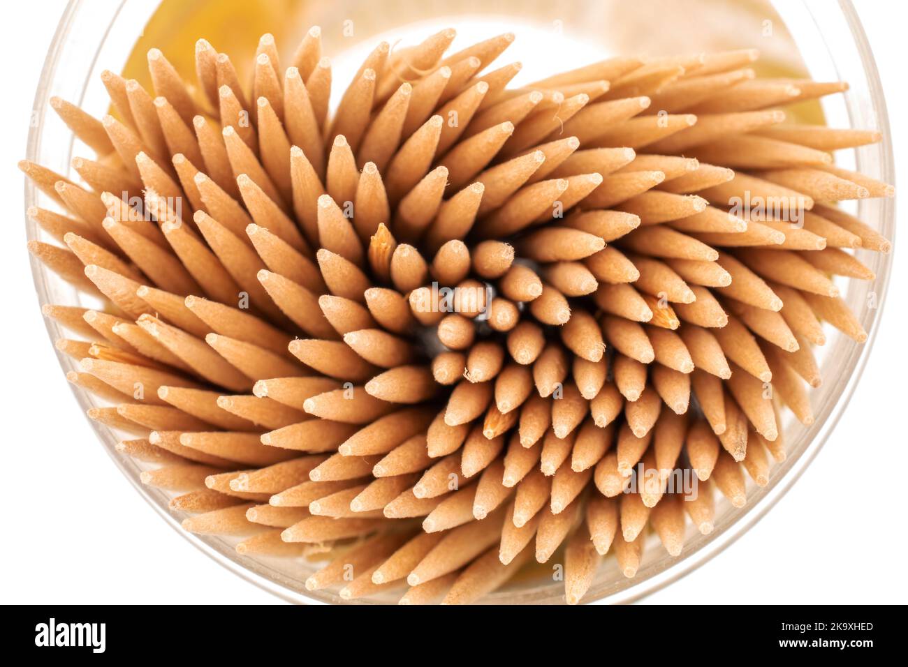 Wooden toothpicks in plastic packaging, macro, isolated on white ...