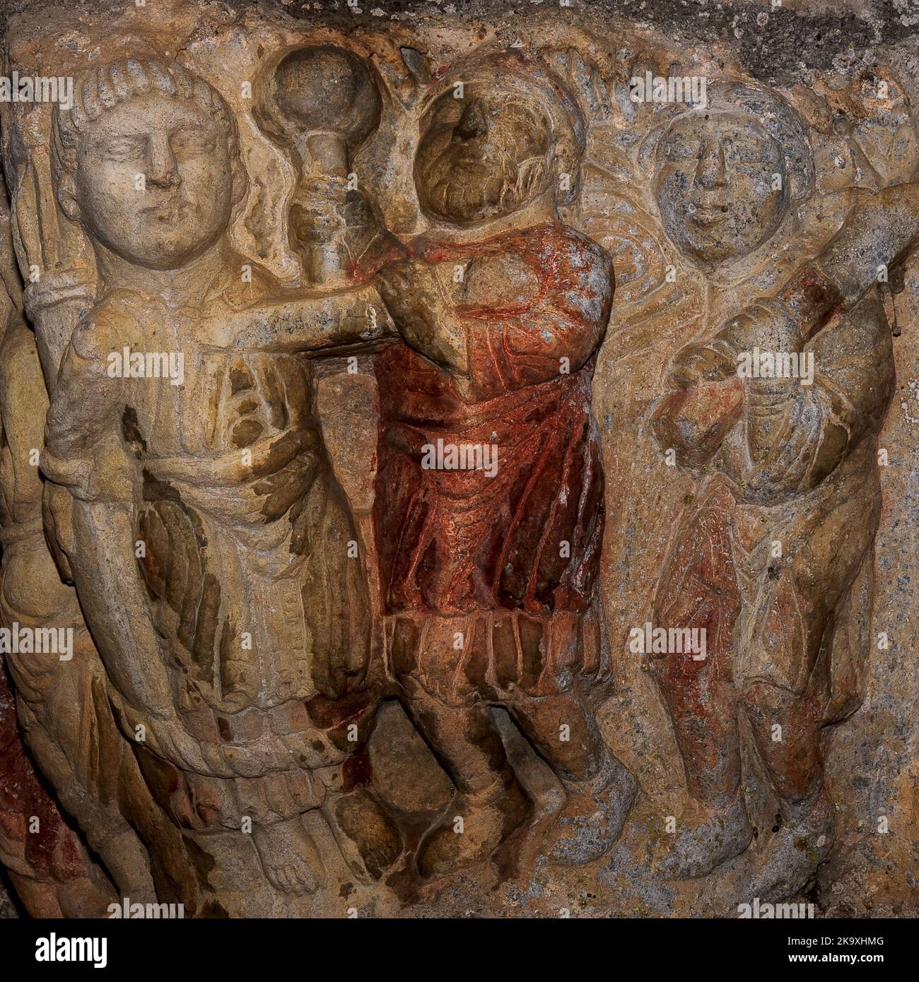 Roman soldiers armed with sword, club and billhook torture bound 13 ...