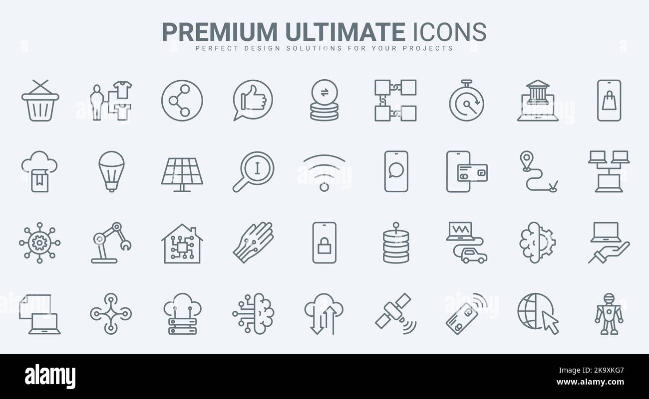 Digital technology, network communication and equipment thin line icons ...