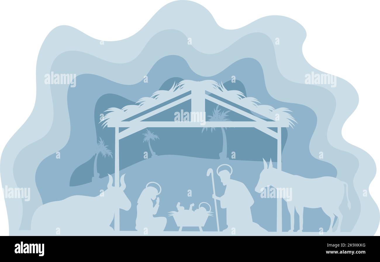 manger nativity characters silhouettes Stock Vector