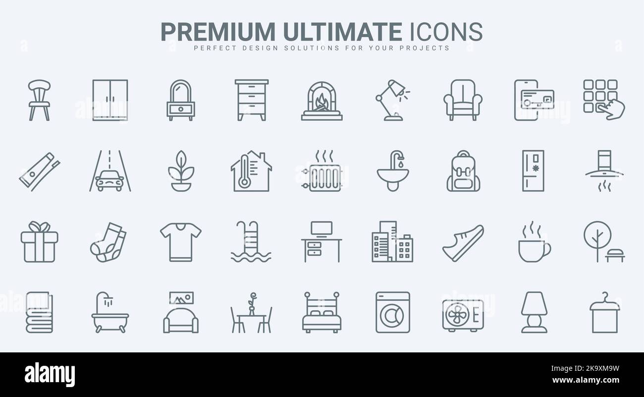 Furniture and home equipment thin line icons set vector illustration ...