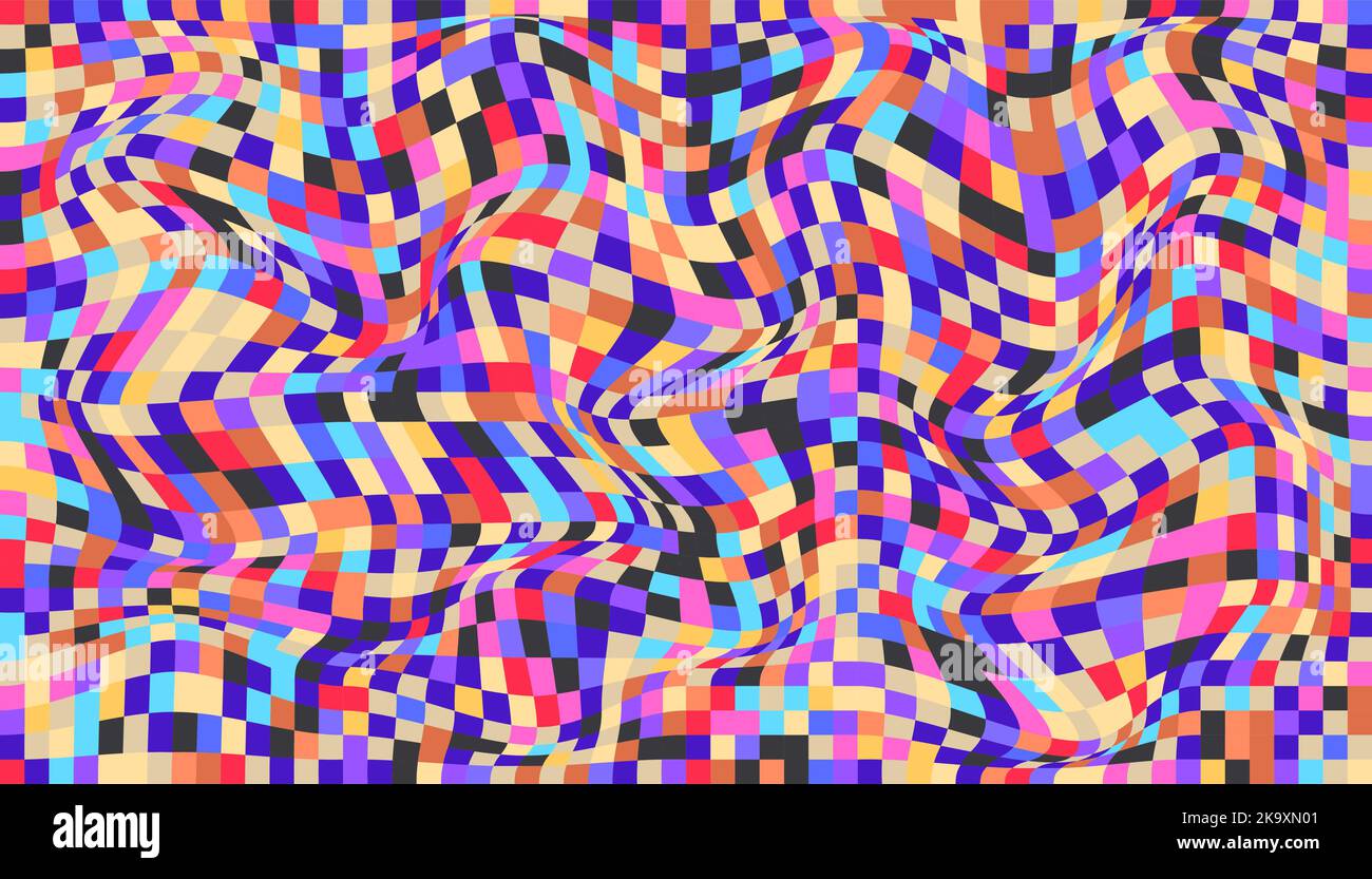 Checkered background with distorted squares. Abstract banner with ...