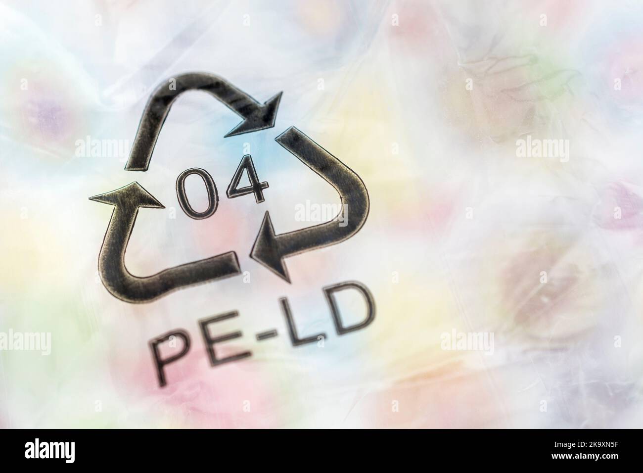 Closeup shot of 04 plastic resin code / Resin Identification Code for