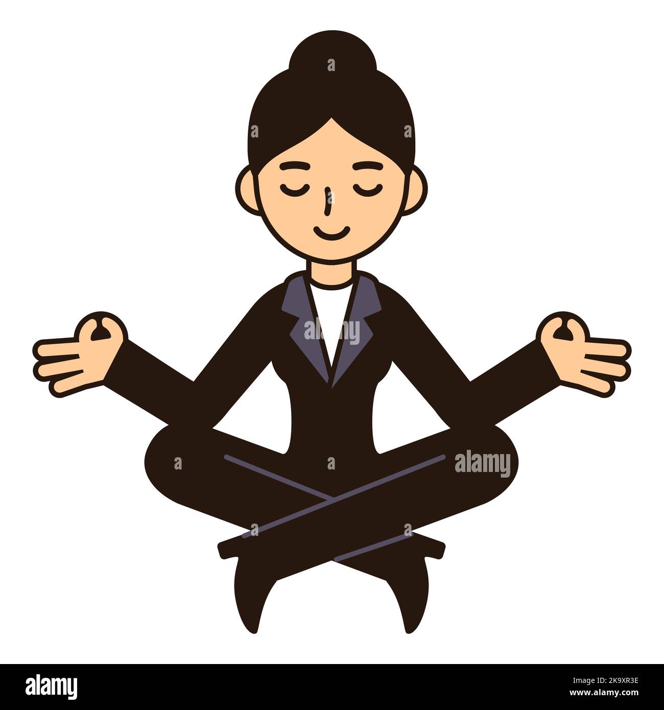 Cartoon business woman meditating in lotus pose. Cute vector clip art illustration, isolated on white background. Stock Vector