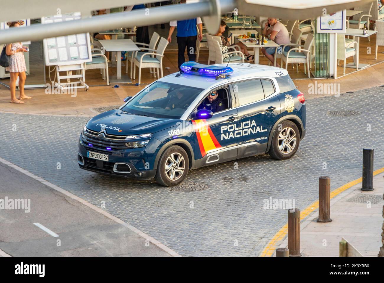 spanish police car policia nacional driving in Can Pastilla Palma Mallorca Balaerics Spain Stock Photo