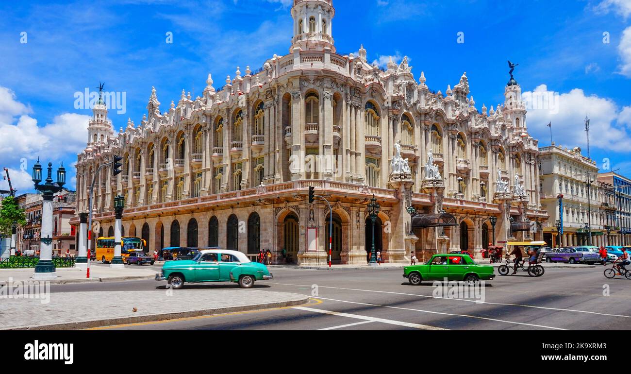 The exterior of the Gran Teatro de La Habana “Alicia Alonso”, a theater in Havana, Cuba, home to the Cuban National Ballet. Stock Photo