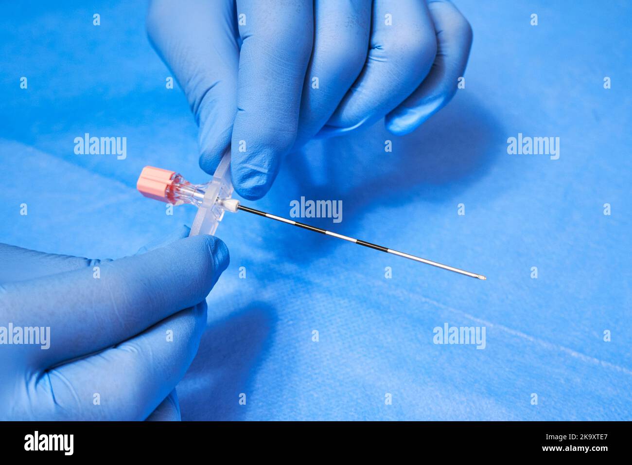 Epidural Anesthesia. Needle for anesthesia in the hands of a medic in