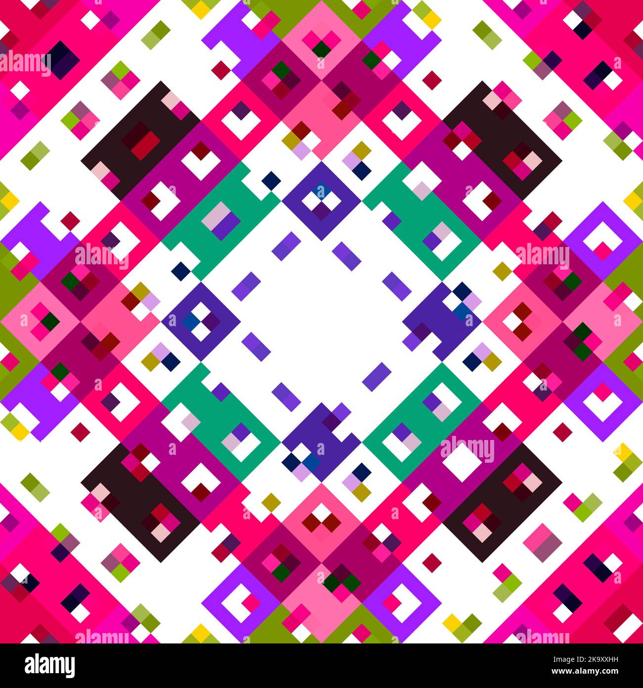 Kaleidoscopic geo pixel pattern. Playful fun pink wallpaper. Colorful ...
