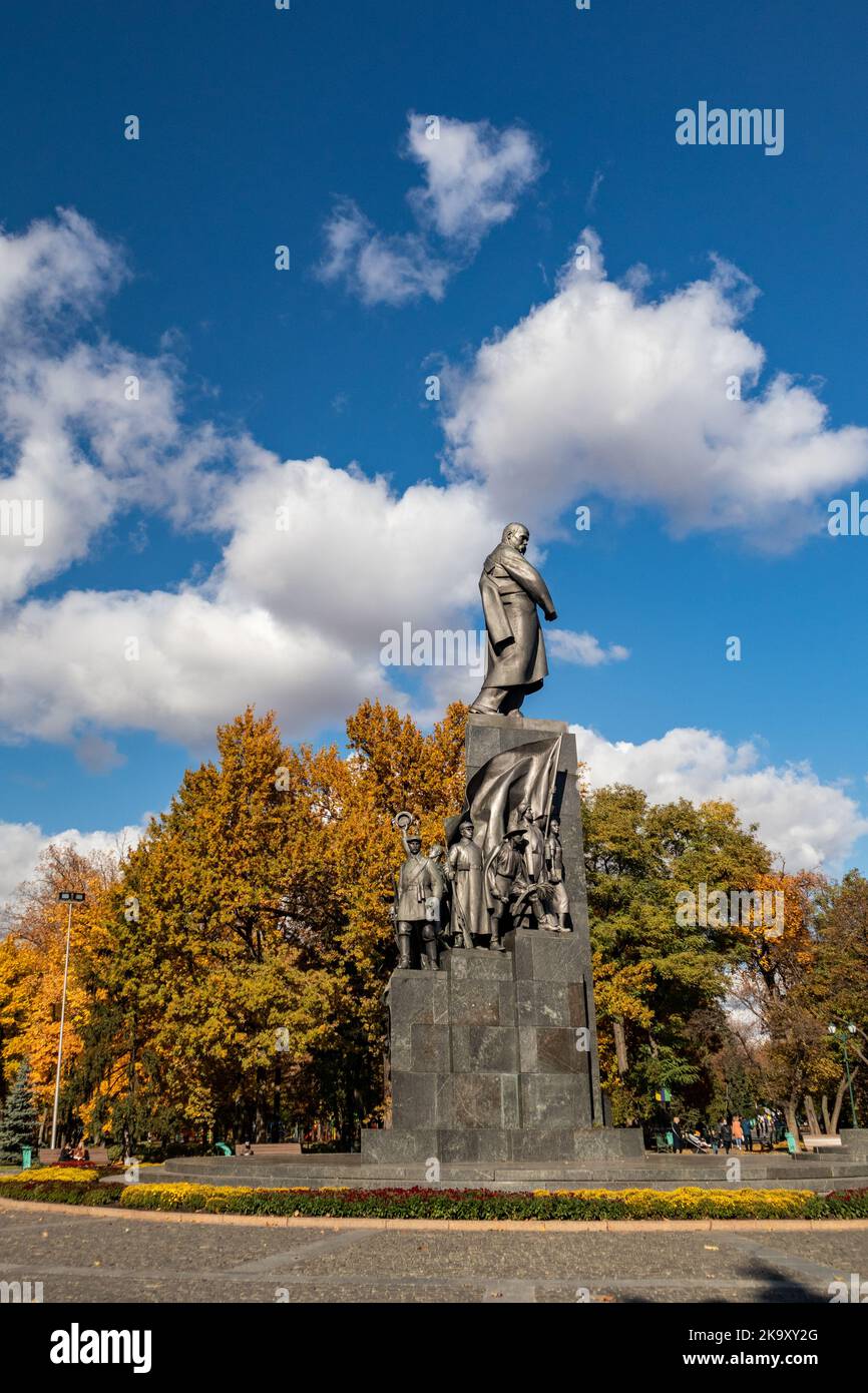 Taras Shevchenko Monument in Kharkiv city center park. Autumn vibes